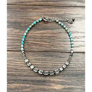 Handmade Square Gemstone And Navajo Bead Necklace 15 To 20 Inches Long